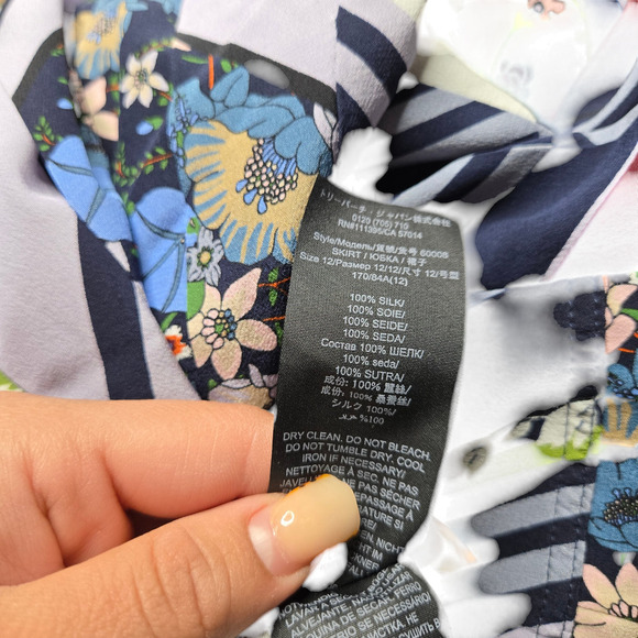 Tory Burch Pleated Silk Knee Length Multicolor Skirt Size: 12 - Picture 6 of 6